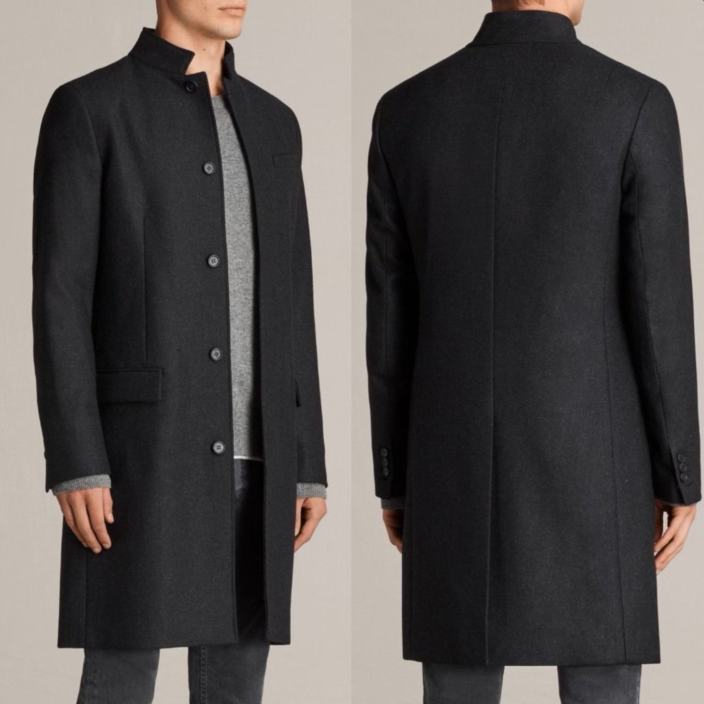 AllSaints Moylan Wool Check Hounstooth Overcoat